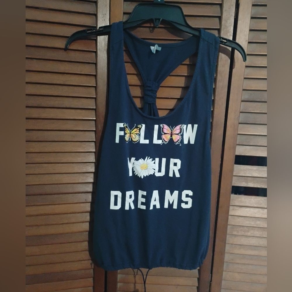 Navy Tank Top with Butterfly and Daisy Print